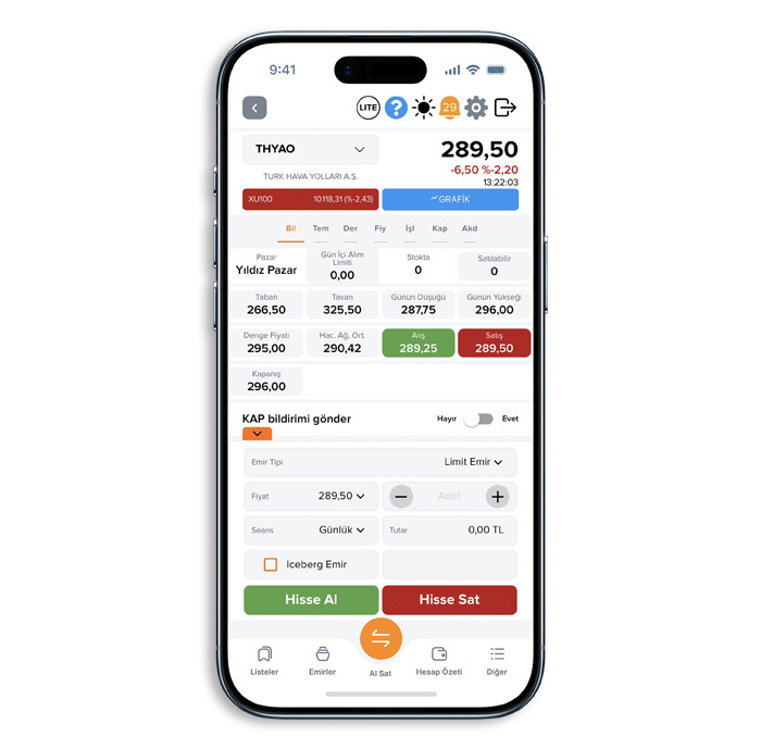 MobilG+ hızlı emir girişi